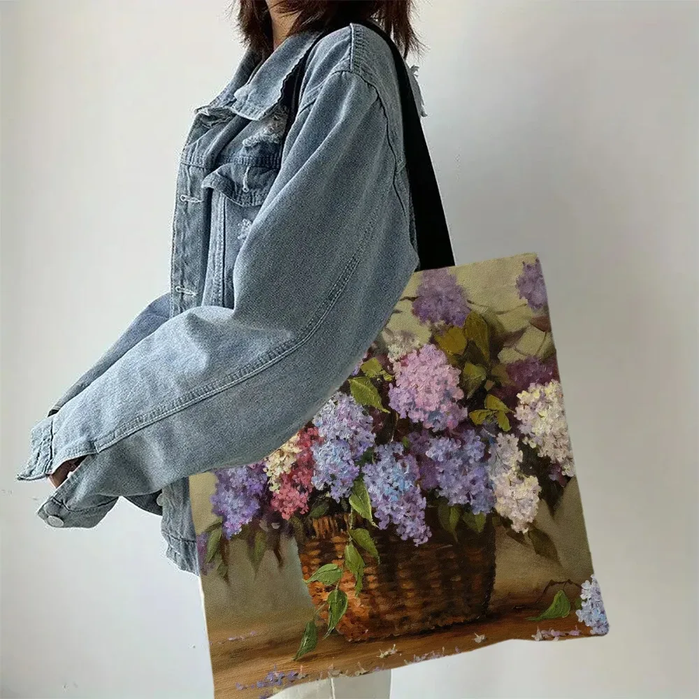 sac fourre-tout imprimé floral, sac à main réutilisable à la mode, sac à bandoulière multifonctionnel, sac de rangement imprimé pour femmes 40x40cm