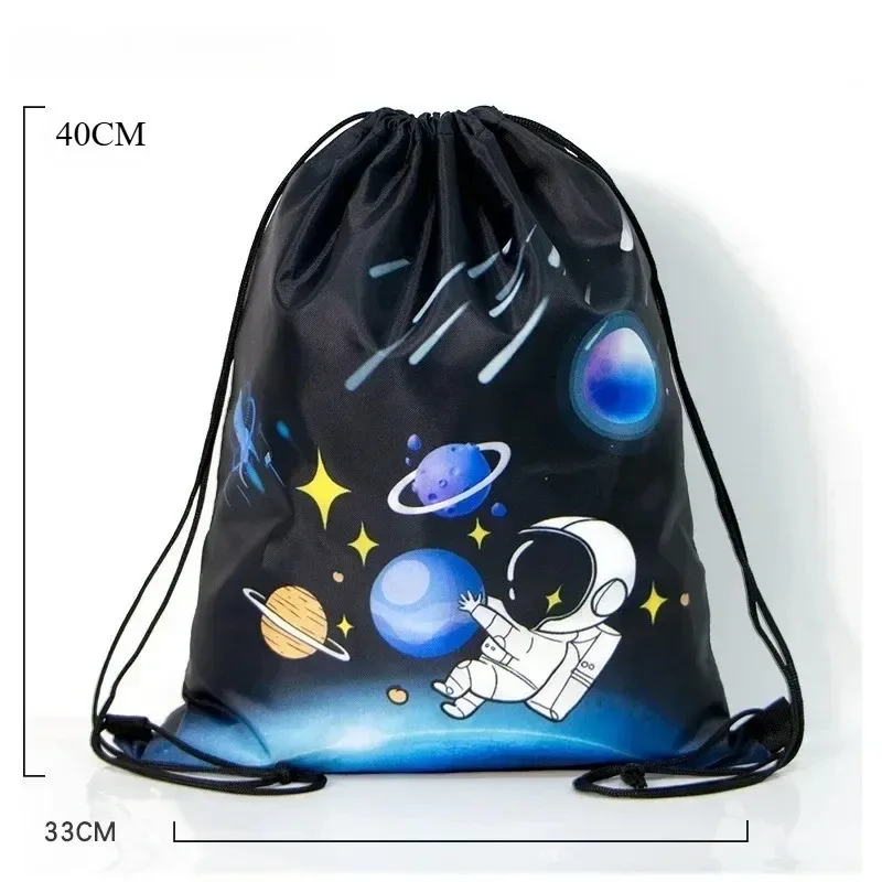 sac à dos à cordon de serrage avec imprimé espace et dessin animé, sac de sport de grande capacité, sac de rangement de voyage étanche, 1 pièce