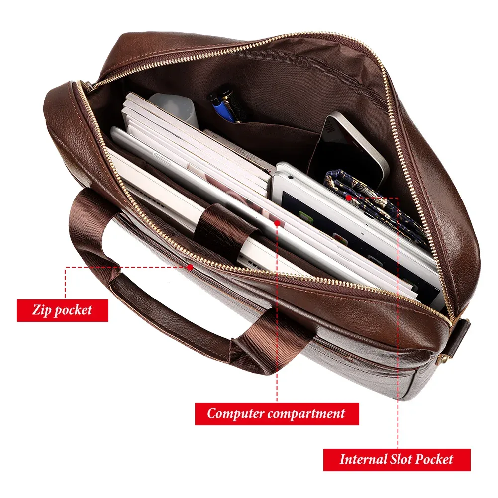 porte-documents en cuir véritable pour hommes, sac d'affaires de bonne qualité, sacoches à bandoulière, sac à main de bureau pour ordinateur portable de 14 pouces, sac de voyage