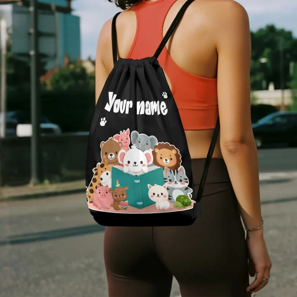 sac à dos à cordon personnalisé avec animaux mignons, sac à livres à cordon avec animaux de dessin animé, sac à cordon pour enfants, école, gymnase