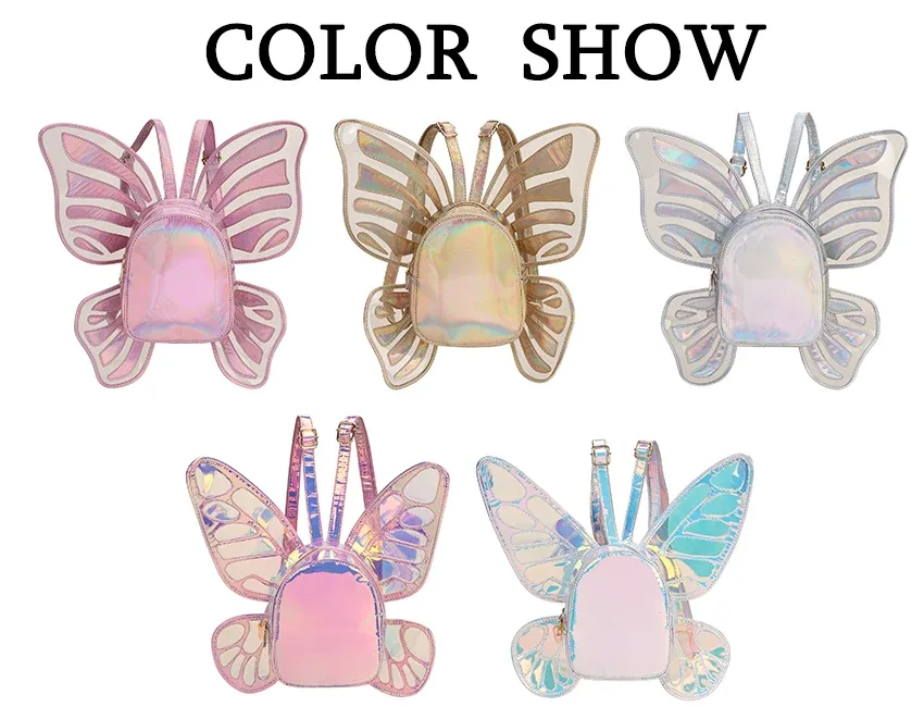 mode femmes laser mini sac à dos papillon ailes d'ange sac à dos pour filles voyage sac à dos décontracté sac d'école en cuir holographique