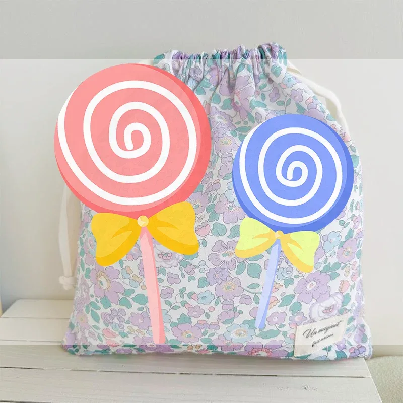 pochette de rangement vintage en coton floral avec cordon de serrage, design fait main pour sacs cadeaux de mariage, 1 pièce