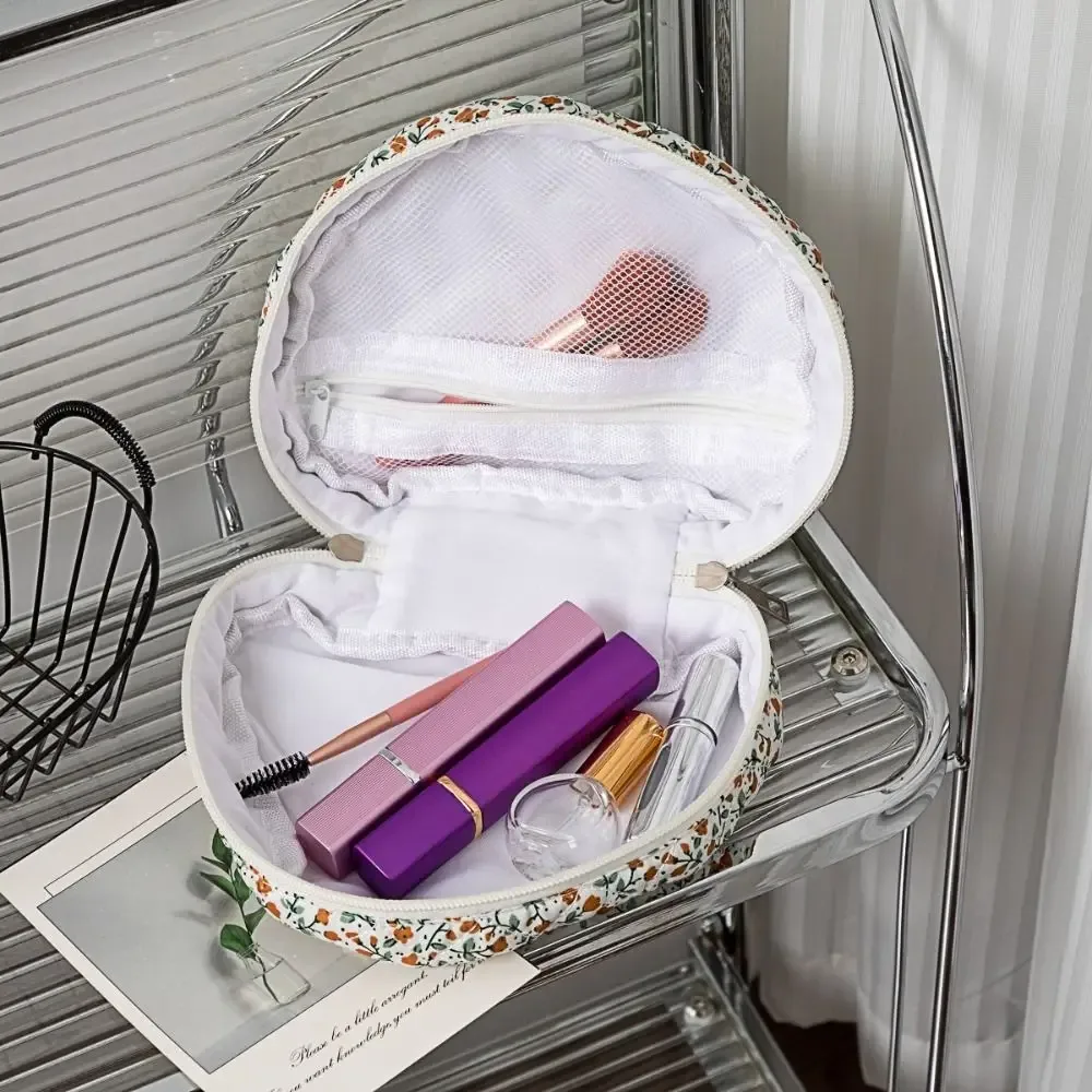 trousse de maquillage de grande capacité, sac à cosmétiques en coton matelassé à fleurs, sac à main de rangement portable, trousse de toilette de voyage, organisateur de sac de toilette