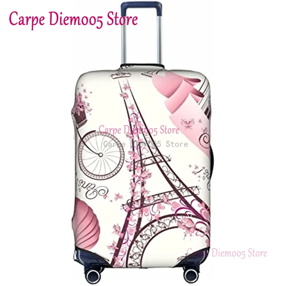 juste de valise de voyage tour eiffel paris avec fleurs roses, housse de protection des bagages, convient aux valises de 18 à 32 pouces