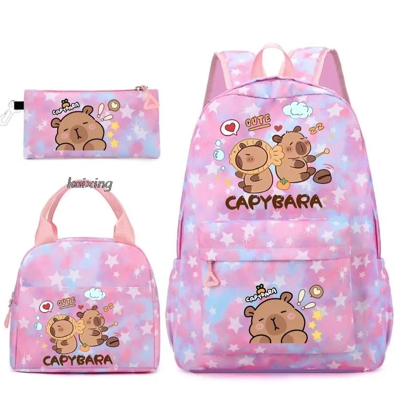 sac dos toile oxford université motifs capybara endormies fond bleu principal petit pochette enfant voyage