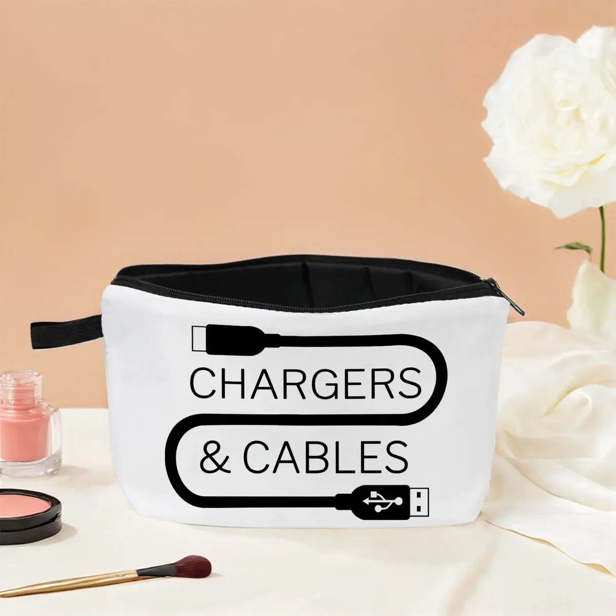 sac de rangement pour chargeur, sac de maquillage, bouchons de chargeur, cadeau pour femmes, sac à cosmétiques pour cordon de chargement, pochette à fermeture éclair, trousse de toilette de voyage