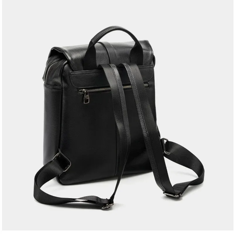sac à dos en cuir véritable de haute qualité, sac à dos pour hommes, sac d'école pour étudiants, sac à dos quotidien pour hommes, grand sac à dos noir.
