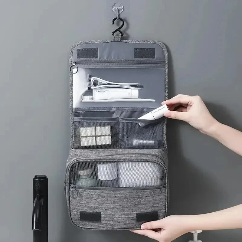 trousse de toilette de voyage imperméable en oxford, organisateur portable suspendu pour cosmétiques et articles de toilette pour hommes et femmes