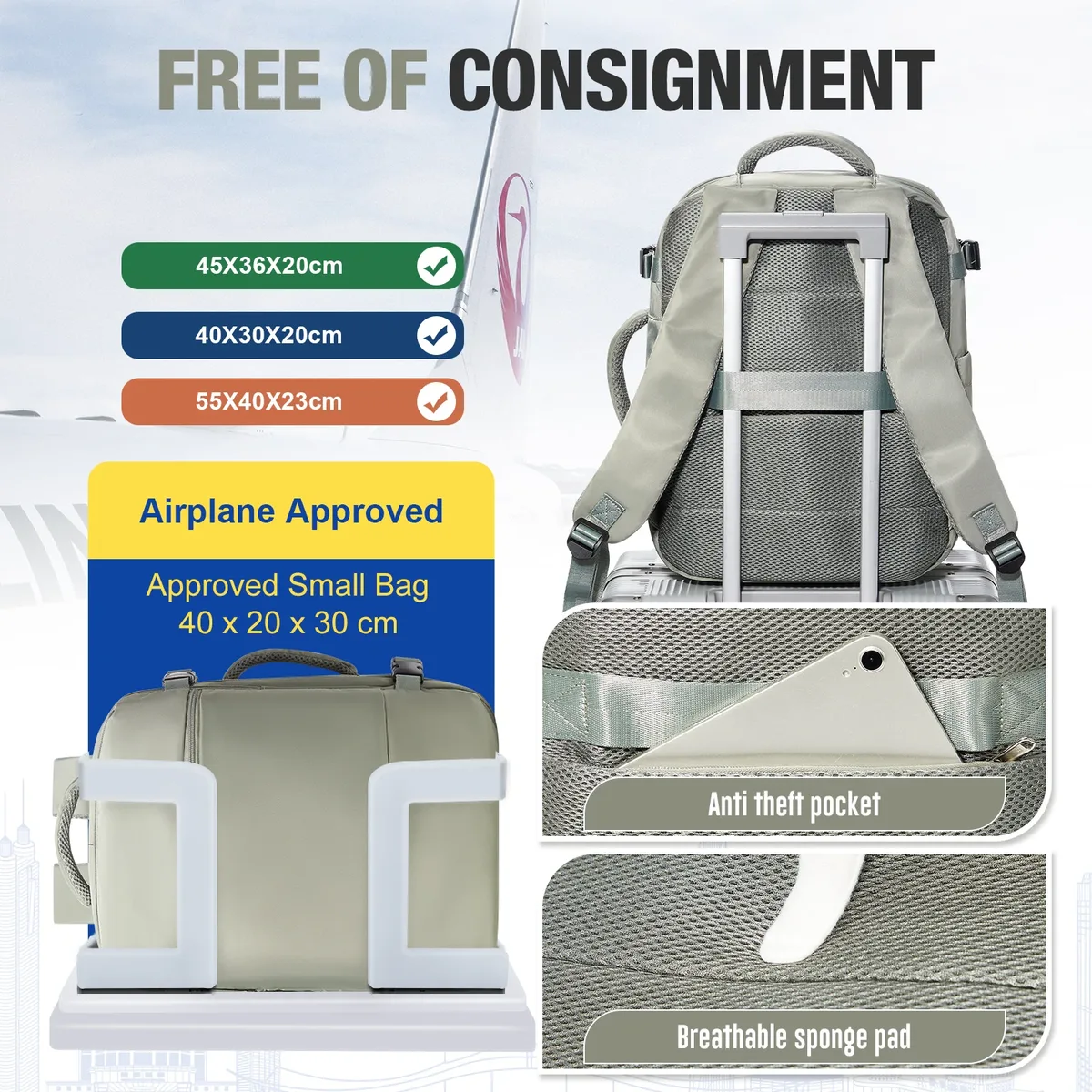 sac à dos de voyage pour avion 40x30x20, sac à dos ryanair pour ordinateur portable, bagage à main, sac à dos de voyage portable pour femmes et hommes