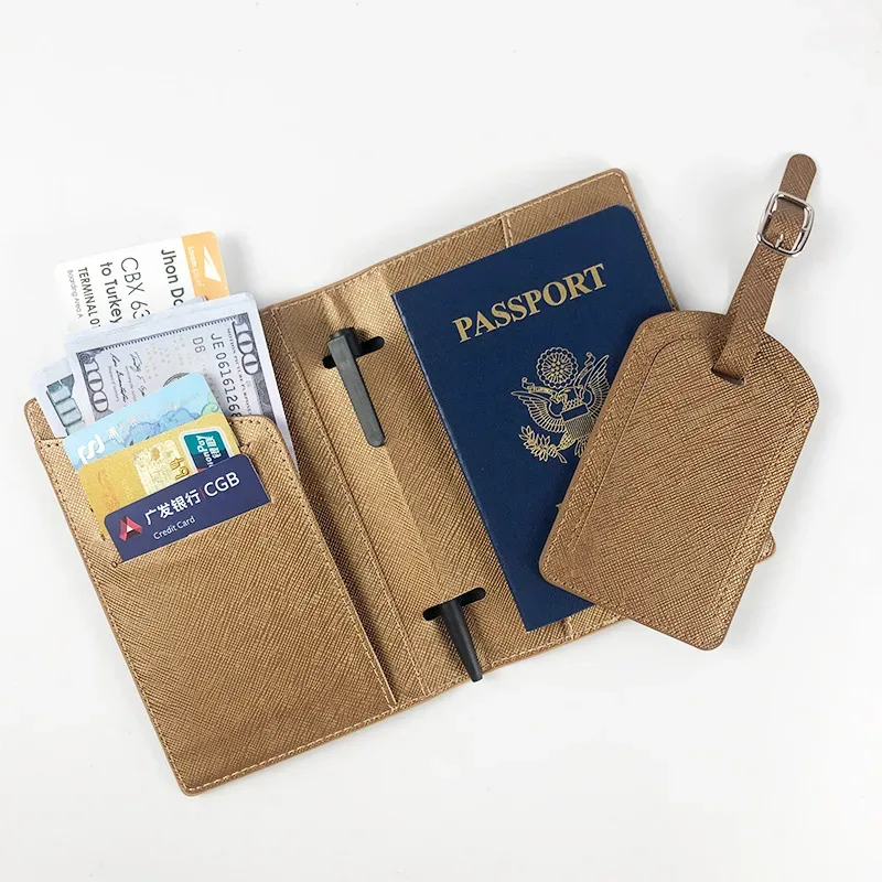 porte-passeport de luxe simple en cuir pu avec logo personnalisé, étiquette de bagage, accessoires de voyage essentiels, cadeau de mariage