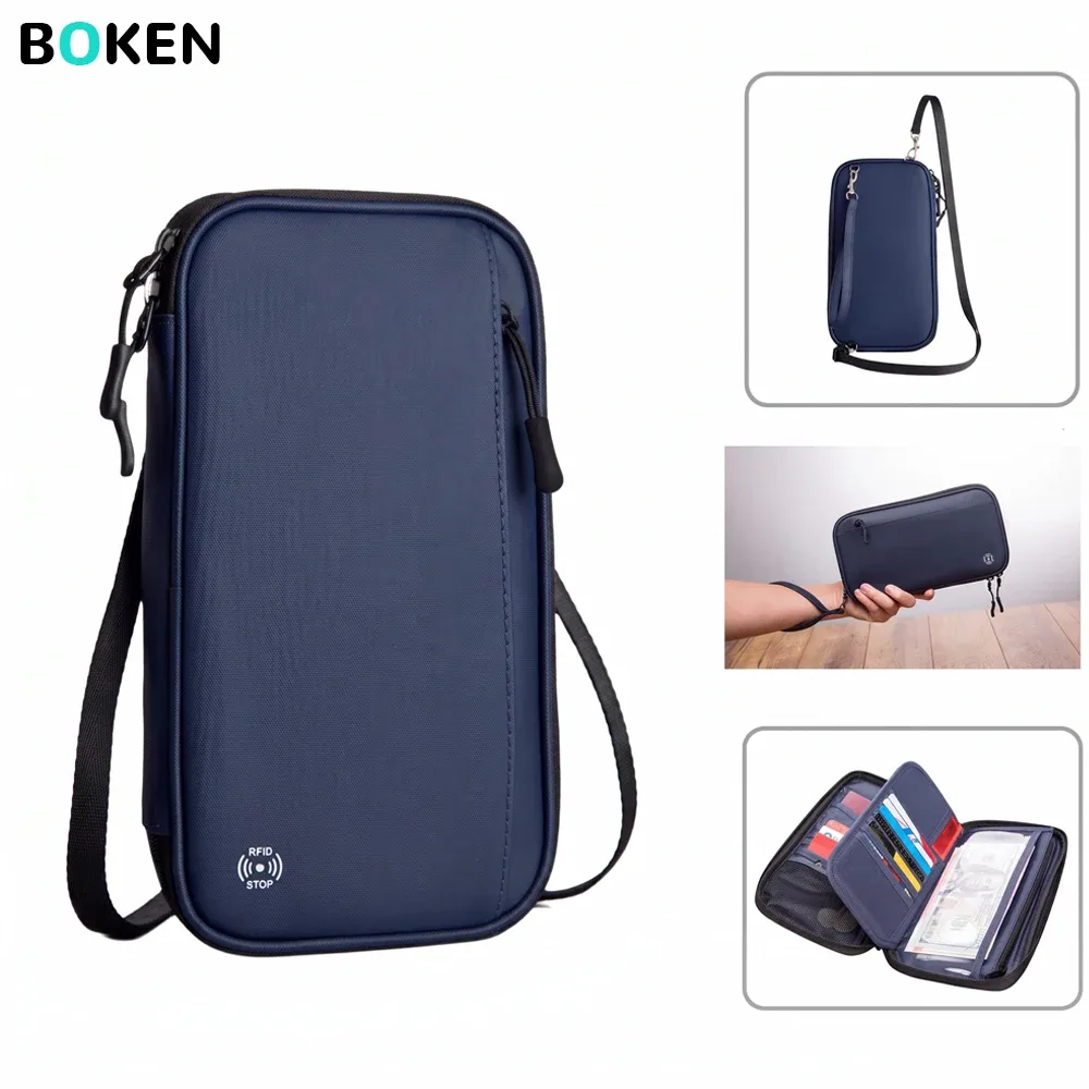 organisateur de documents de voyage étanche - porte-passeport avec blocage rfid et poche pour les voyages en famille - portefeuille de passeport portable