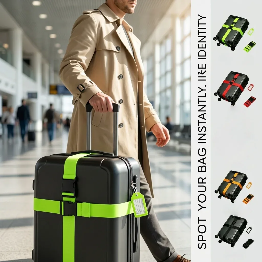 bande sécurité polyester vert étiquette code qr accessoire voyage valise sac main renforcement identification