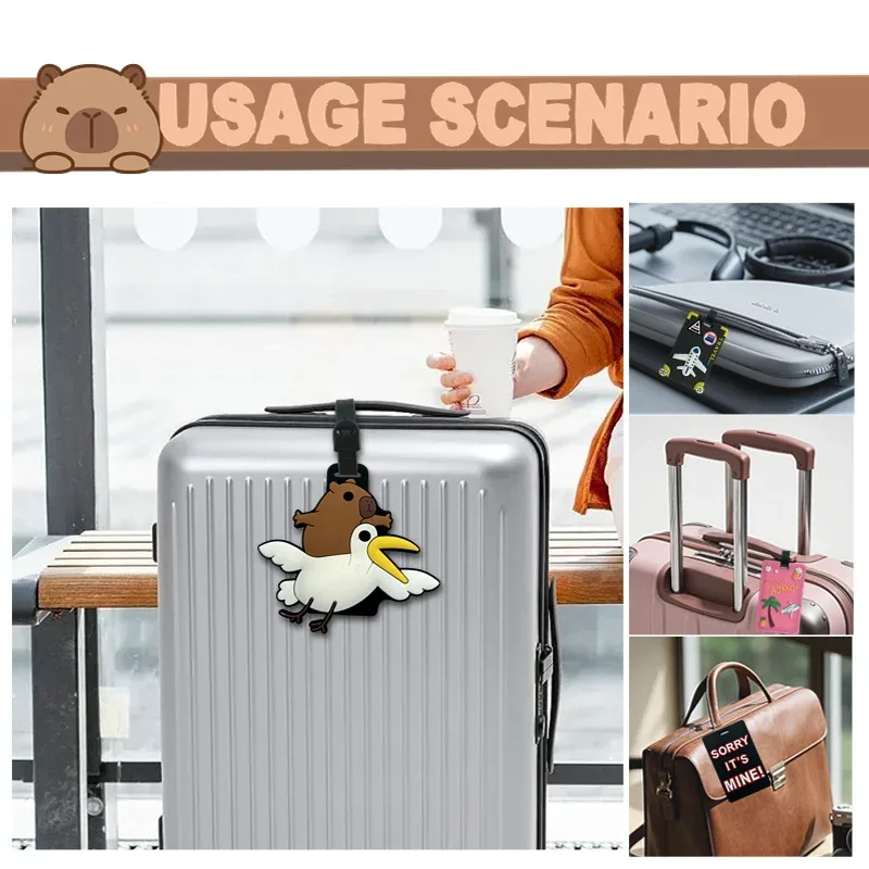 étiquette bagage pvc animaux dessin animé capybara poule jaune silicone souple voyage format petit