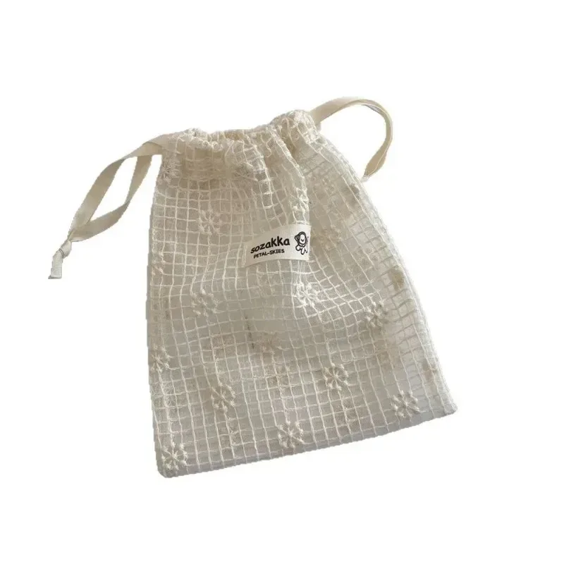 mignon voyage d'été cosmétique toilette organisateur pochette de rangement pour accessoires dentelle brodée marguerite maille cordon sac de maquillage