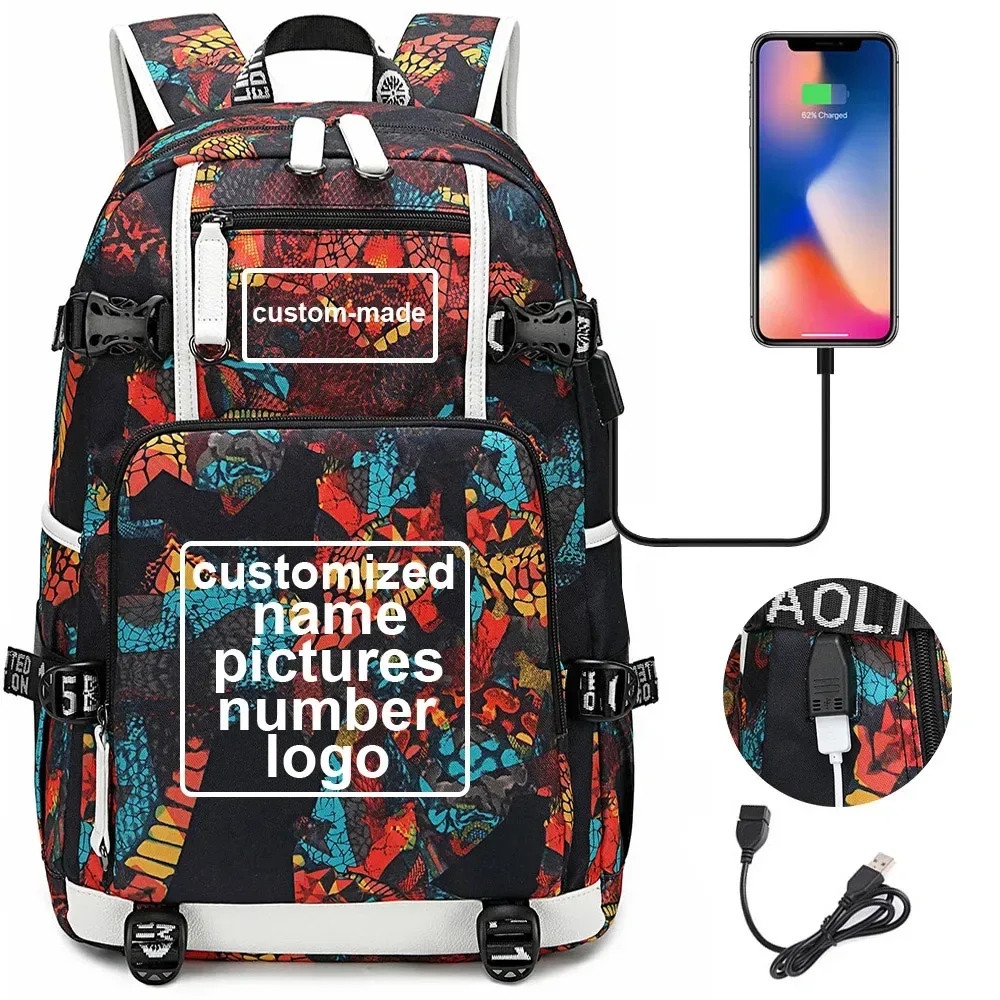sac à dos en toile pour hommes et femmes, imprimé personnalisé, avec photo ou logo, pour enfants, garçons et filles, usb, pour ordinateur portable, grand sac de voyage