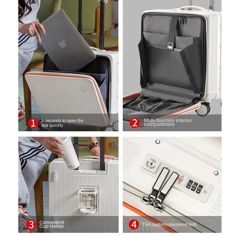valise à main de 16/18 pouces, nouveau bagage multifonctionnel, serrure douanière, couvercle d'ouverture avant, valise de voyage à compartiment profond, 2026