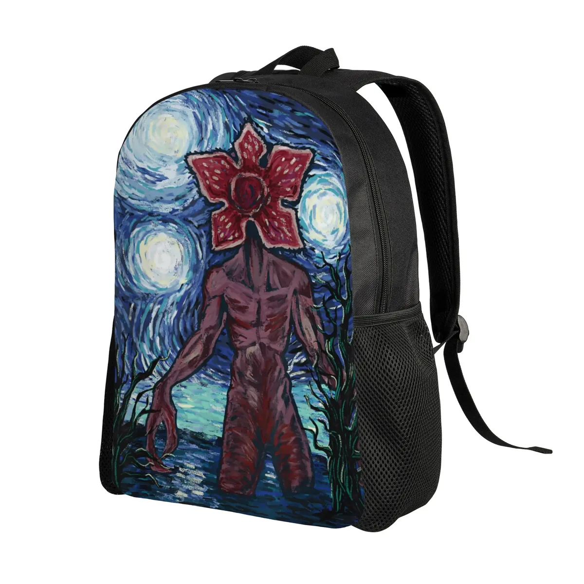 sac à dos demogorgon starry night style strangering, sacs à dos de randonnée pour femmes et hommes, sacs d'école esthétiques, sac à dos léger au design original
