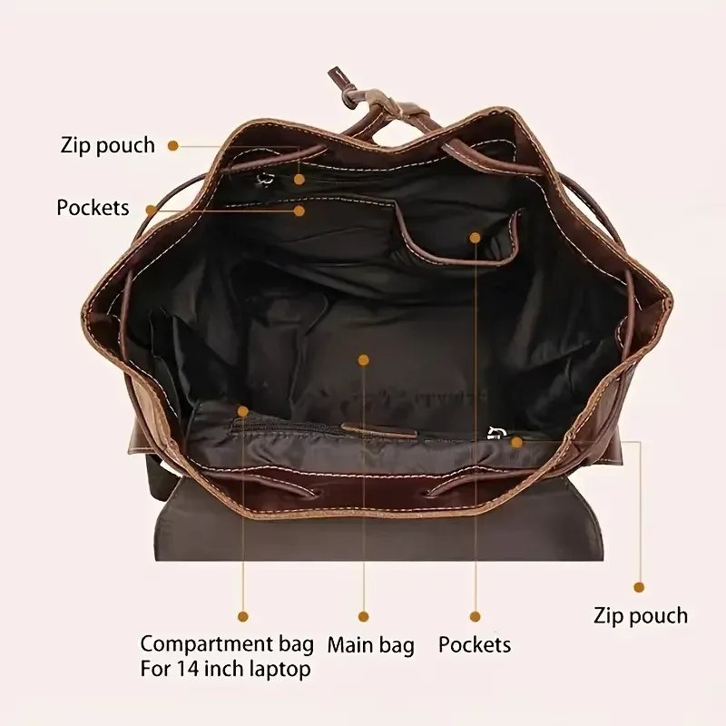 nasva-sac à dos rétro en cuir véritable pour homme, sac d'extérieur, sac à bagages, sac d'école, sac pour ordinateur portable, 15.6 pouces
