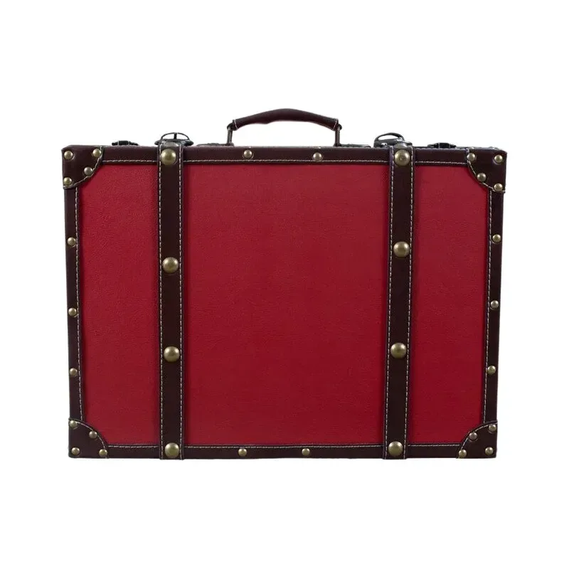 valise pu cuir simili vintage ligne verticale verde foncée roulettes poignées cuir marron rivets dorés voyage décoration maison