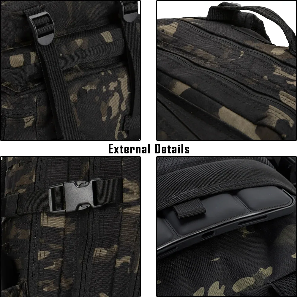 sac dos oxford université camouflage kaki noir bandes velcro ceinture coussin air imperméable usage voyage randonnée camping