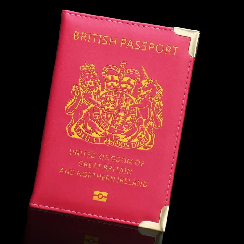 accessoires de voyage porte-passeport britannique avec pieds en cuivre, couverture de passeport en pu, portefeuilles d'angle en métal fin, porte-carte d'identité