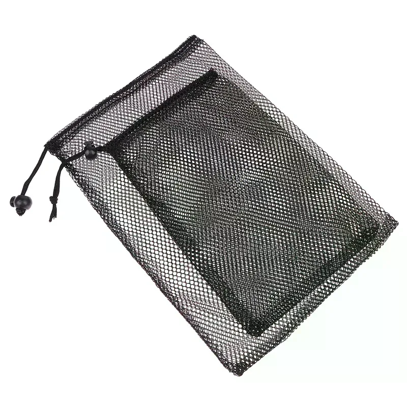 sac à cordon en maille de nylon noir multi-usage, durable, pour rangement, maison, voyage, activités de plein air, sac à linge, sac de rangement