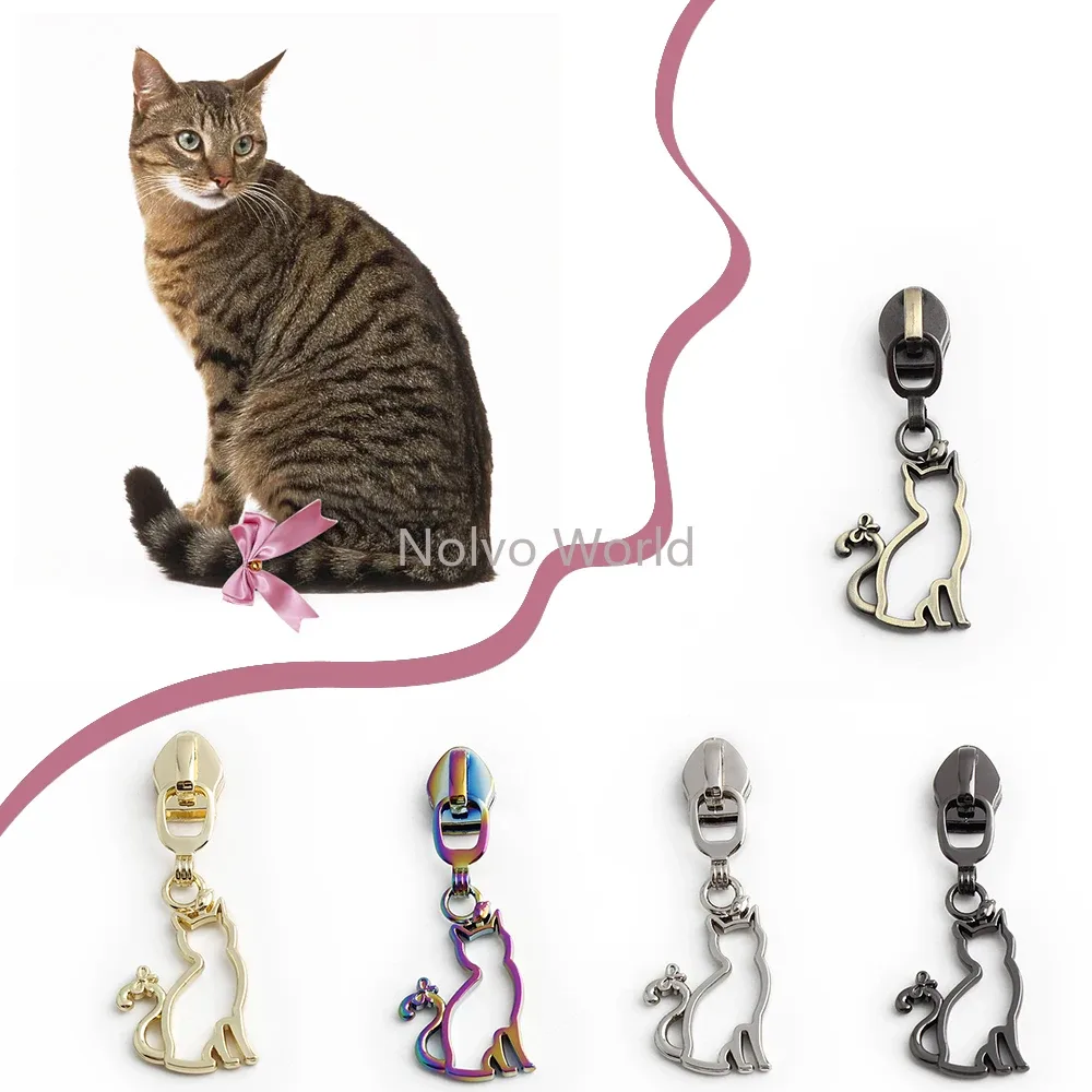 poignées en nylon en forme de chat, fermeture éclair en métal amovible, kits de réparation de curseur pour couture, sac à main, vêtements, sacs, accessoires de tête d'extracteur, 10 pièces, 30 pièces, 200 pièces, 5 #