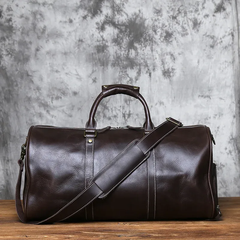 nzpj sac de voyage rétro en cuir pour hommes première couche de peau de vache sac de voyage de grande capacité sac à main de voyage d'affaires sac à bandoulière