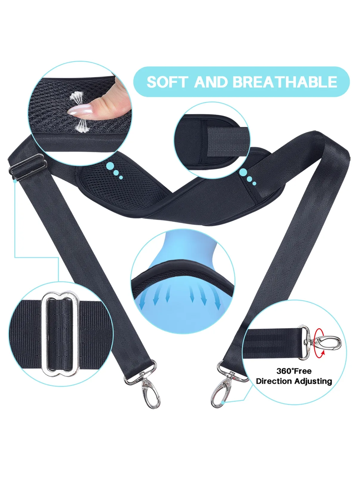ceinture sac attachements métalliques motif maille respirante matière nylon flexible noire accessoire voyage remplacement universel