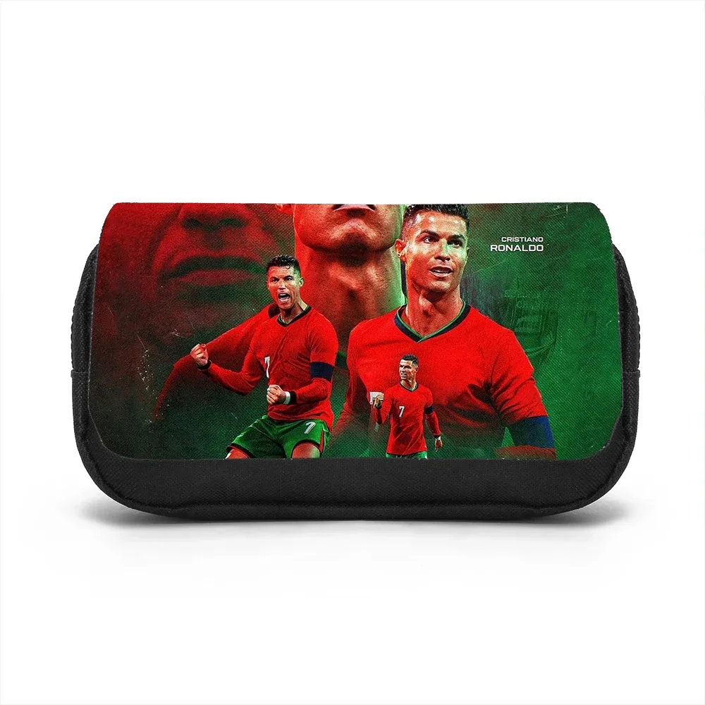 sac de rangement de papeterie grande capacité, double compartiment, pour étudiants, motif ronaldo, étoile du football, pour l'école et les voyages