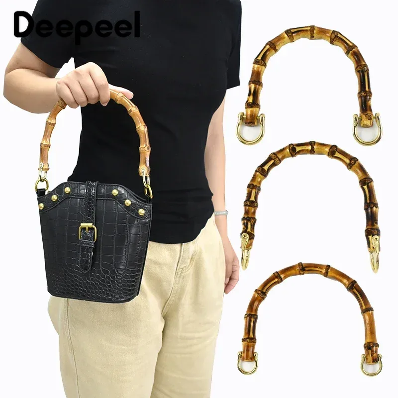 2 pièces deepeel 10/12/13 cm poignée en bambou naturel sac à main pour femme poignées de remplacement pour sac tissé accessoire de matériel de bagage