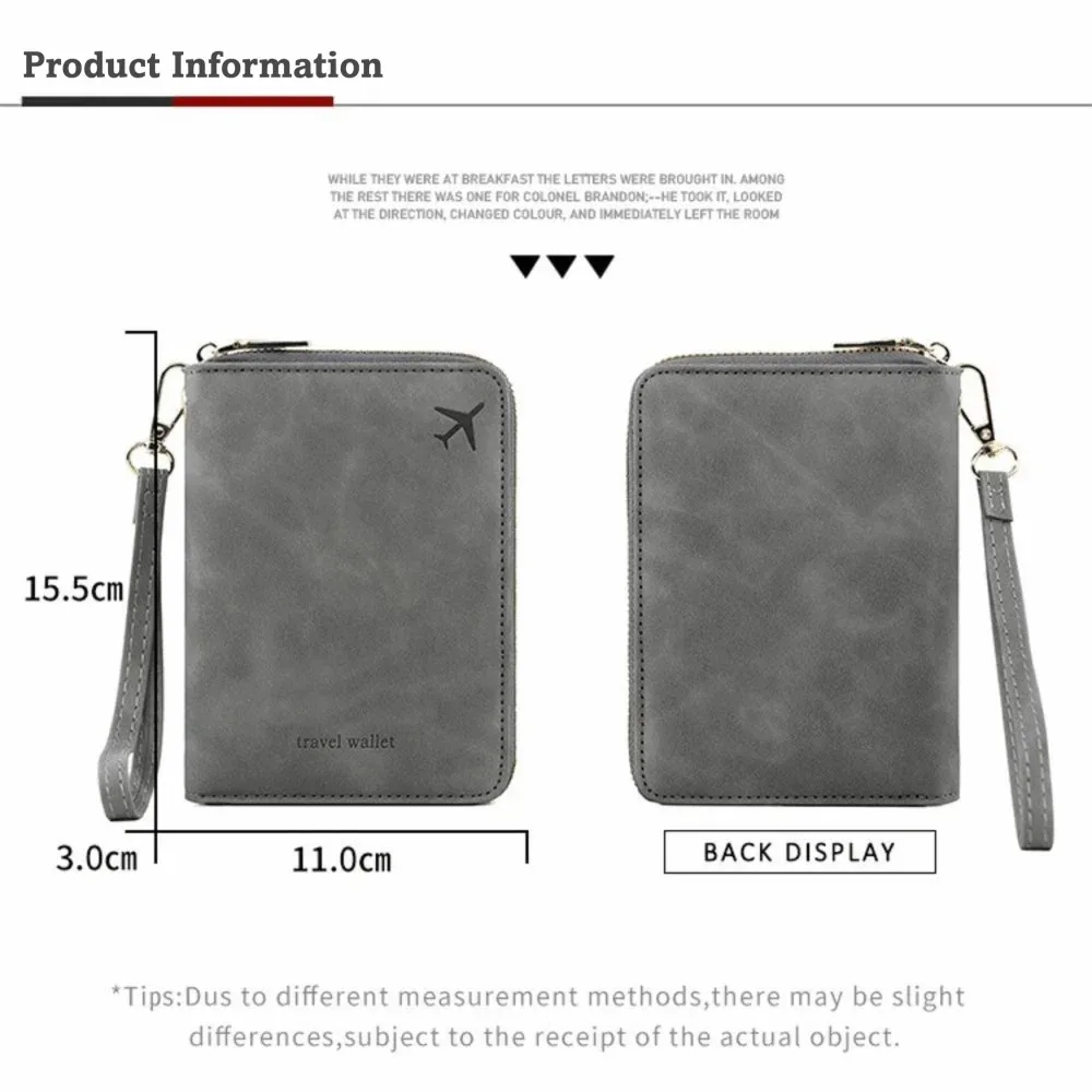 porte-passeport multifonctionnel en pu anti-rfid, couleur unie, avec fermeture éclair, porte-monnaie unisexe