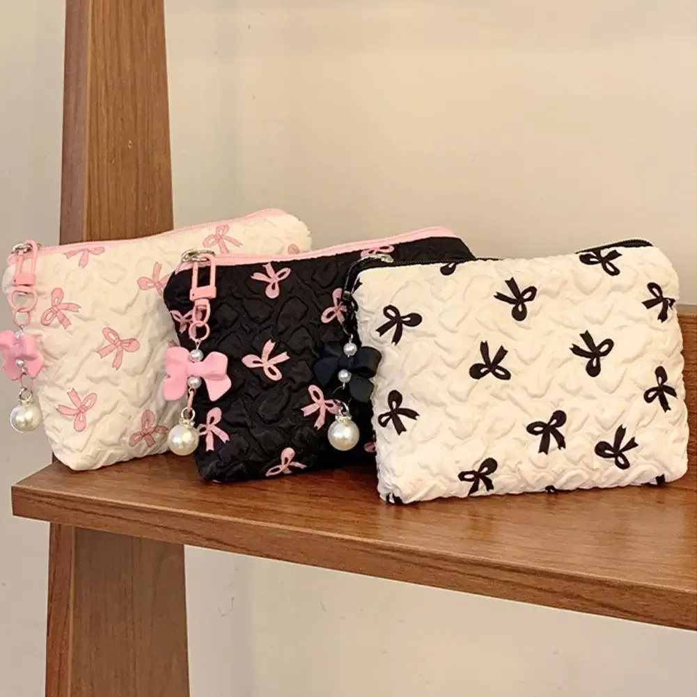 sac à main en toile avec nœud pour femme, sacs de rangement pour rouge à lèvres et coussin d'air, trousse de maquillage, sacs de toilette de voyage, sac à main commpiedmont, grande capacité, document, 1 pièce