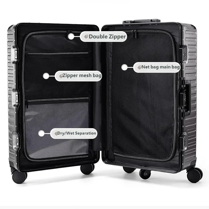 valise de voyage multifonctionnelle pour étudiants et professionnels, avec cadre en aluminium, serrure à combinaison, porte-gobelet et roues silencieuses multidirectionnelles
