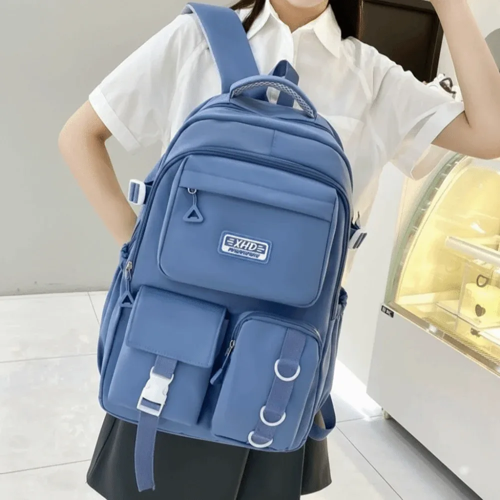 sac à dos scolaire en nylon, multi-poches, bretelles rembourrées réglables, sac à dos pour ordinateur portable, grande capacité, résistant à l'eau