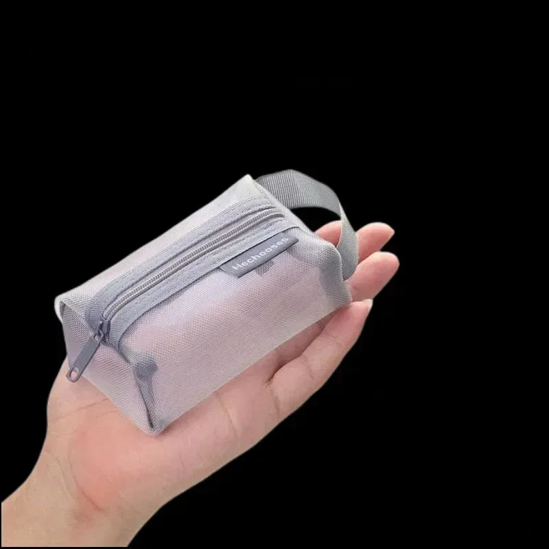 Mini sacs à cosmétiques en maille de Nylon transparent pour femmes, petits sacs de maquillage pour rouge à lèvres, pochette pour ligne de données, étui organisateur pour clé d'écouteurs