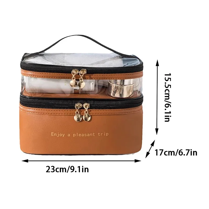 sac de toilette imperméable en pvc pour femme 2026, sac de voyage portable en cuir, grande capacité, organiseur de maquillage de voyage