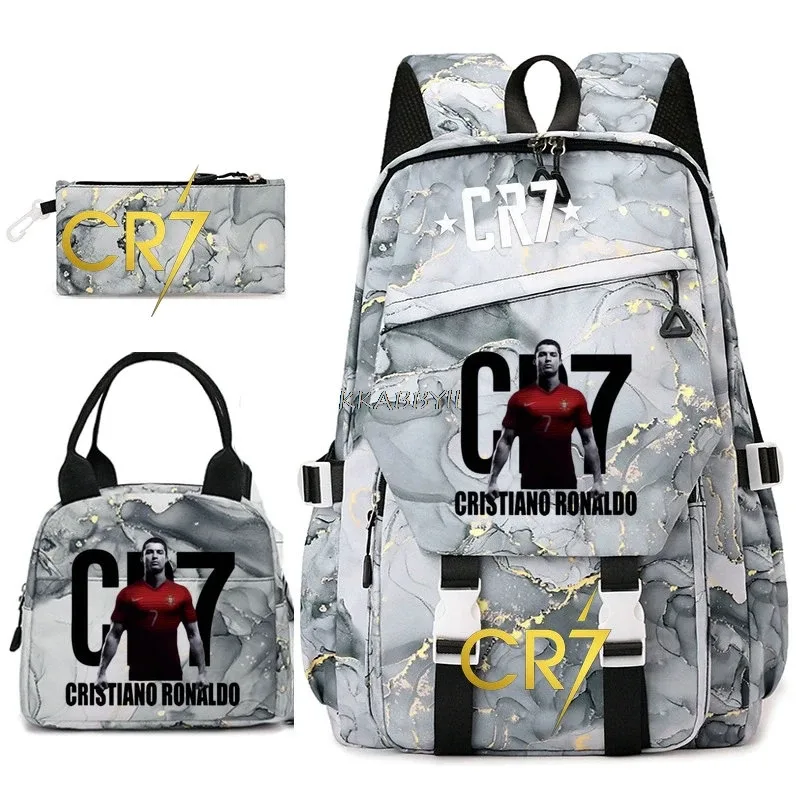ensemble de sacs à dos pour étudiants avec imprimé cr7, sac à lunch et trousse à crayons, sac à dos de voyage pour adolescentes