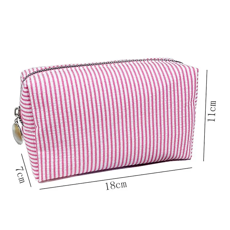 grande trousse de maquillage pour femmes en soie bulle à rayures roses, sac de rangement pour articles de toilette, sac diy pour collations et serviettes hygiéniques