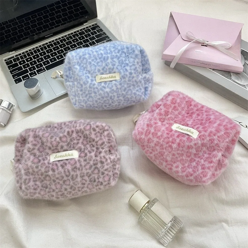 pochette de maquillage mignonne à imprimé léopard, grande capacité, sac à cosmétiques pour femmes, étui de rangement, trousse de toilette de voyage portable pour femmes