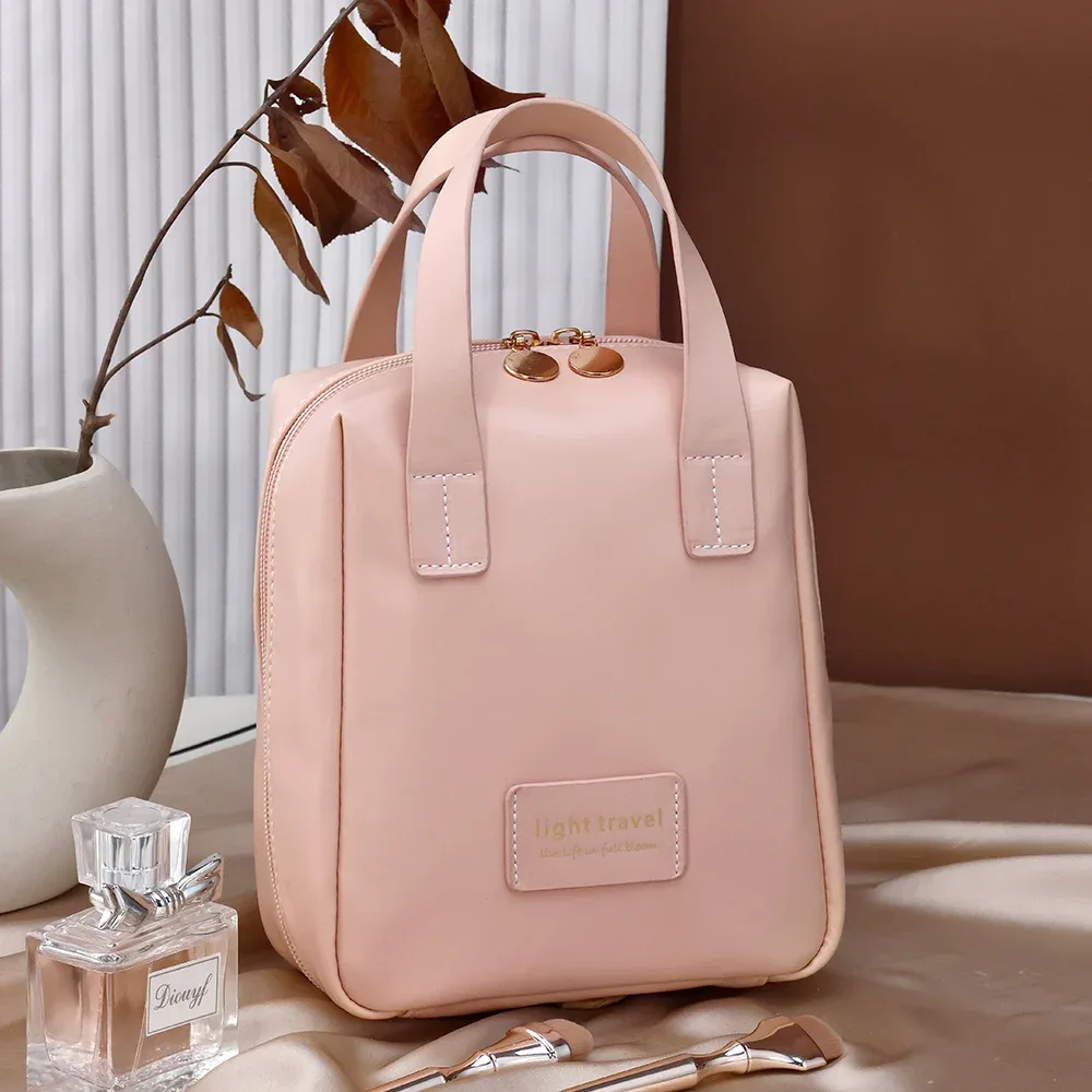 grande trousse de toilette de grande capacité, sac de rangement portable en cuir pu, organiseur de maquillage avec poignée