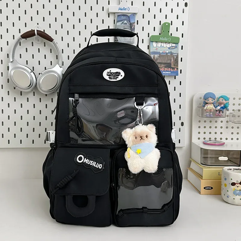 sac à dos scolaire grande capacité en nylon, imperméable et résistant à l'usure, pour filles du collège, léger et élégant