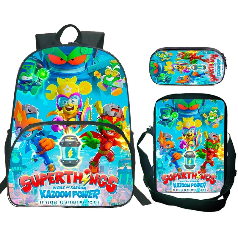 nouveau superthings dessin animé sac à dos 3 pièces ensemble garçons filles cartable sac à bandoulière sac à crayons supthings cartable scolaire voyage mochila