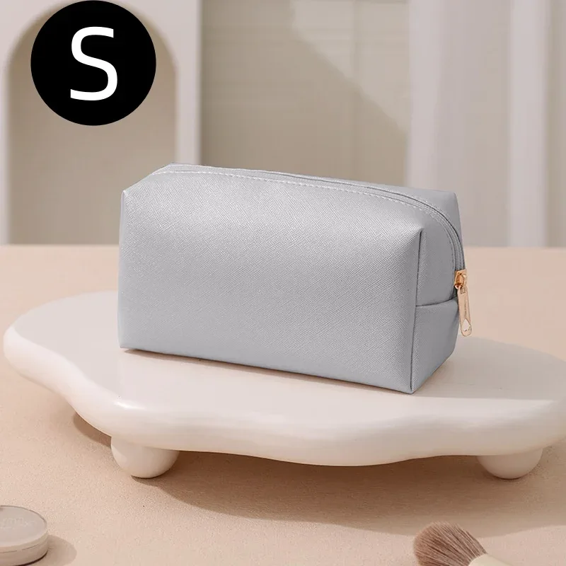 trousse de maquillage en cuir avec logo personnalisé, grande capacité, idéale pour les voyages, disponible en plusieurs couleurs, en cuir pu souple, avec fermeture à glissière, pour femmes (2 tailles).