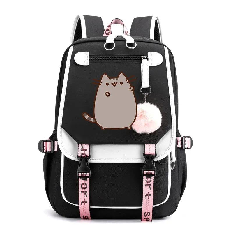 sac à dos imprimé chat de dessin animé pour adolescents, cartable pour filles et garçons, sacs à dos de voyage décontractés, sac à dos rose mochila