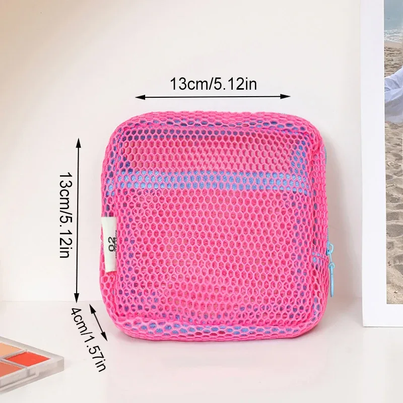 sac de rangement cosmétique carré portable avec fermeture éclair, sac cosmétique carré en maille, sac de rangement multi-usages pour articles divers