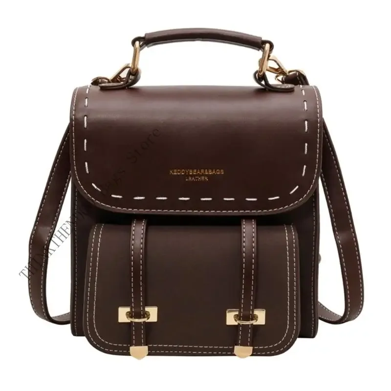 sac dos cuir pu marron beige vintage bandoulière arquée poignée souple fermure éclair compartiments organisés usage voyage fête travail
