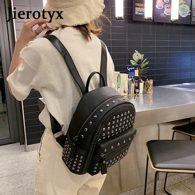 jierotyx 2021 nouveauté preppy loisirs sac à dos femmes sacs à dos décontractés femmes solide fermeture éclair rivet sacs à bandoulière solide offre spéciale