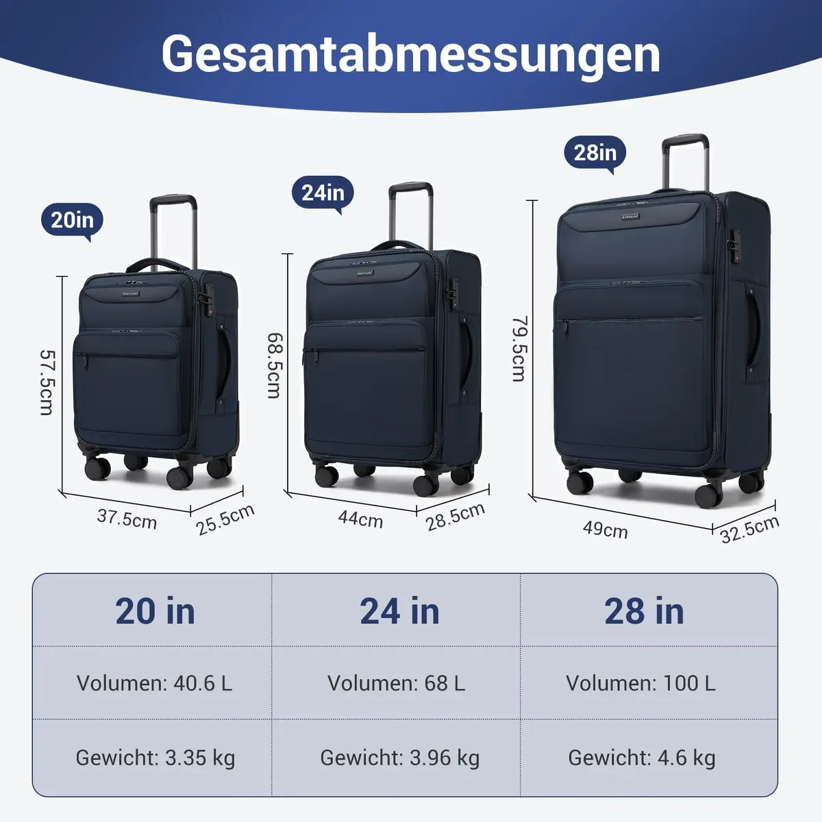 valise souple légère pour voyageur britannique avec compartiment pour ordinateur portable, 4 roulettes, serrure tsa, bagage à main, pour voyages courts et professionnels