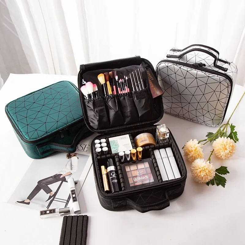 trousse de maquillage professionnelle de marque féminine, organisateur de cosmétiques d'esthéticienne à la mode, boîte de rangement, valise à outils pour ongles, sac de maquillage pour femmes